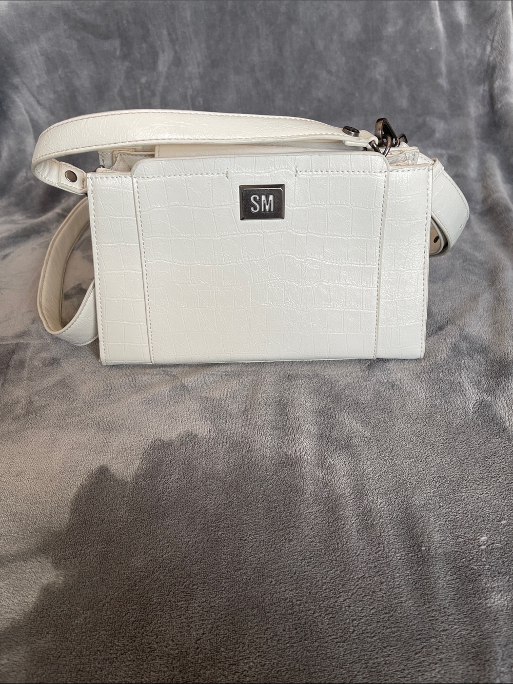 Steve Madden White Croc-Texture Shoulder Bag
